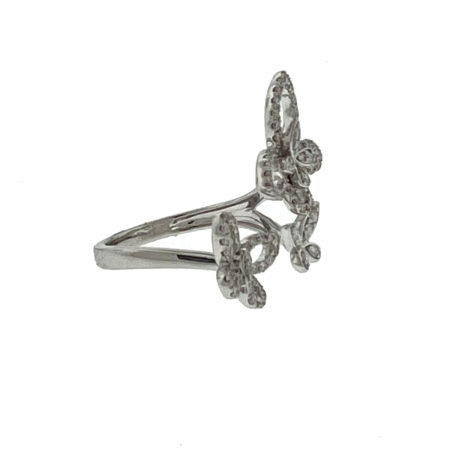 18k White Gold Diamond Butterfly Trio Ring TCW .50 Cts