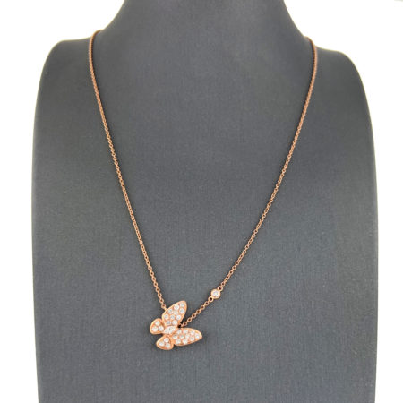 18k Rose Gold Diamond Butterfly Necklace .62 TCW