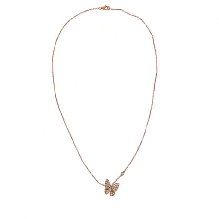 18k Rose Gold Diamond Butterfly Necklace .62 TCW