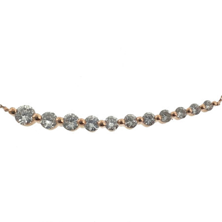 18k Rose Gold Diamond Curving Bar Ladies Necklace .85 TCW