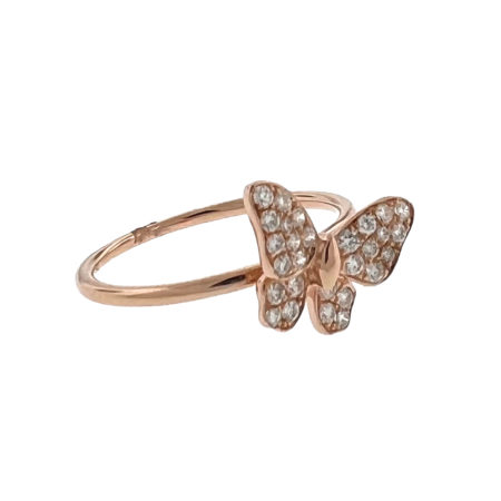 18k Rose Gold Diamond Butterfly Stackable Ring TCW .25 Cts