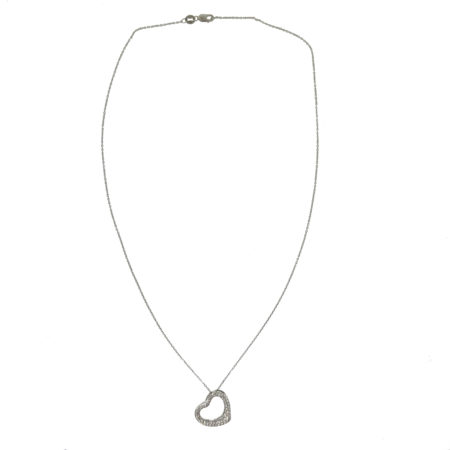 14k White Gold Diamond Open Heart Necklace .35 TCW
