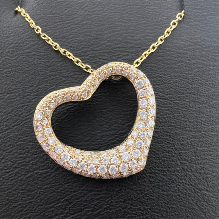 14k Yellow Gold Diamond Open Heart Necklace .35 TCW