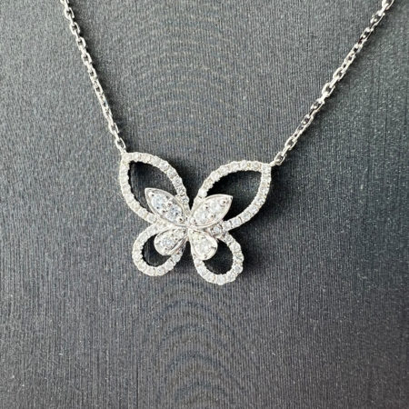 18k White Gold Diamond Butterfly Pendant Ladies Necklace .46 TCW