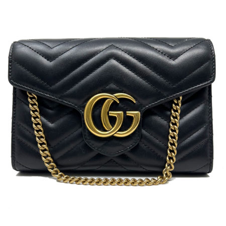 Gucci GG Marmont Matelassé Black Leather Chain Mini Bag