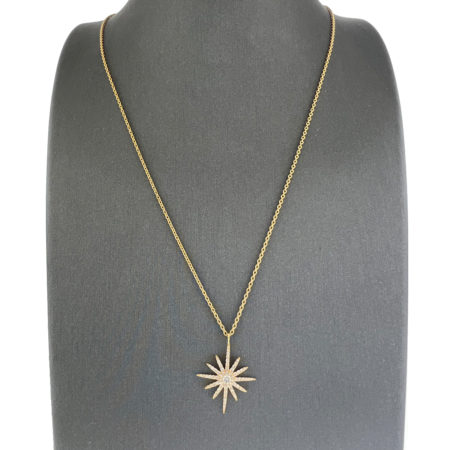 18k Yellow Gold Diamond Starburst Pendant Necklace .40 TCW