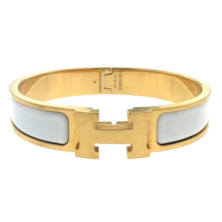 Hermes Clic H Blanc Enamel Palladium Plated Cuff Bracelet PM