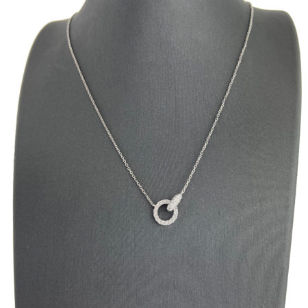 18k White Gold Diamond Interlocking Circle Pendant Ladies Necklace .43 TCW