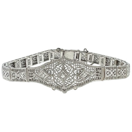 14k White Gold & Diamond Vintage Ladies Bracelet