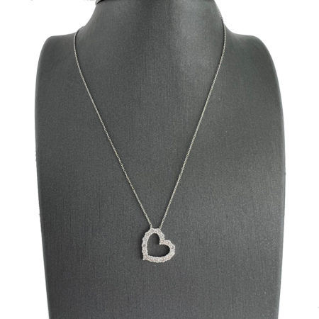 18k White Gold Diamond Open Heart Necklace 1.25 TCW