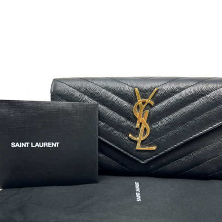 YSL Yves Saint Laurent Black Monogram Matelasse Leather Flap Wallet