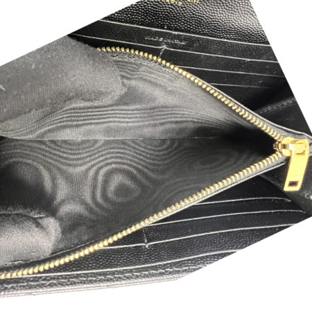 YSL Yves Saint Laurent Black Monogram Matelasse Leather Flap Wallet