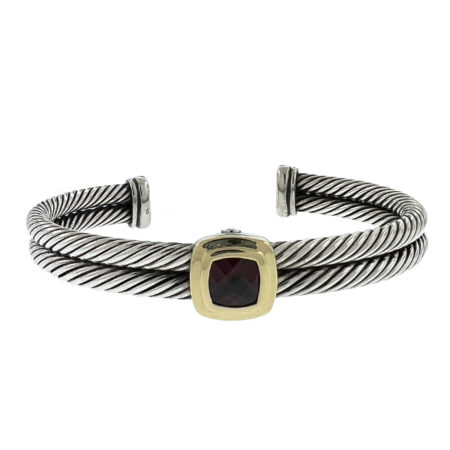 David Yurman Two Tone Cable Cuff Garnet Bracelet