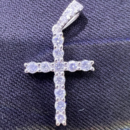 18k White Gold Diamond Cross Pendant .50 TCW