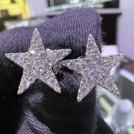 18k White Gold Pave Star Diamond Stud Earrings