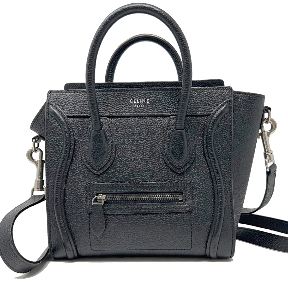 Celine Nano Black Calfskin Pebbled Leather Women's Luggage Bag - Boca Pawn