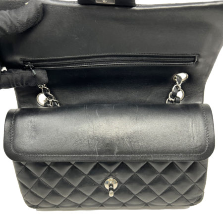 CHANEL Double Flap Black Quilted Lambskin Leather Medium Shoulder Bag