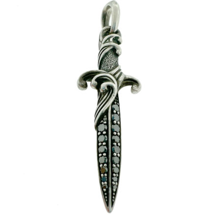 David Yurman Sterling Silver Black Diamond Dagger Pendant