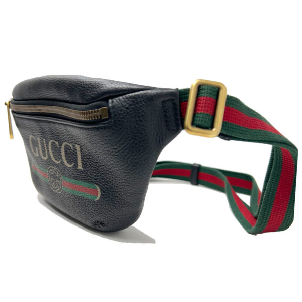Gucci Logo Print Grained Calfskin Leather Small Belt Bag