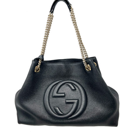 Gucci Soho Pebbled Calfskin Medium Chain Black Leather Shoulder Bag