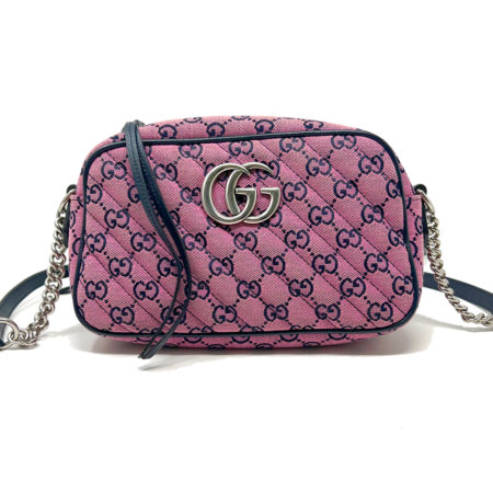 Gucci GG Marmont Diagonal Quilted Pink Fabric GG Canvas Shoulder Bag