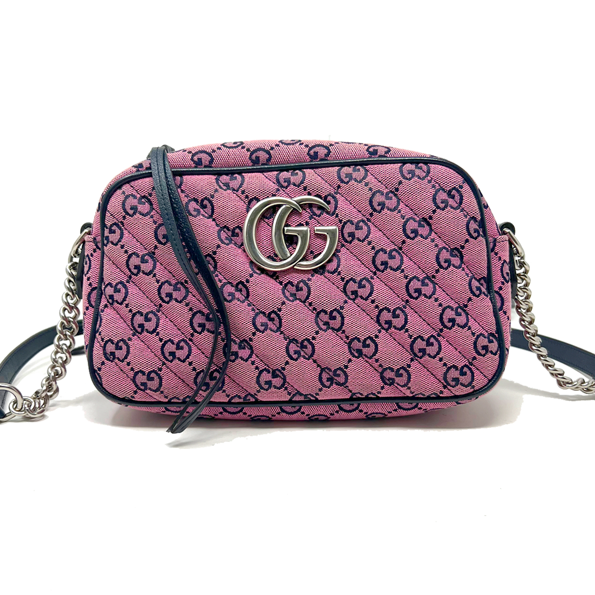 Mid Pink Metallic Diagonal Quilted Purse