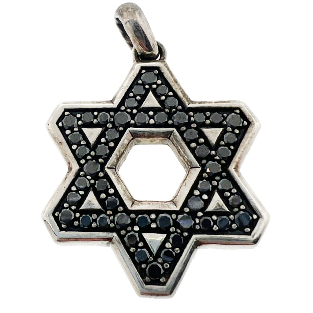 Deco Star of David Pendant in Sterling Silver with Pavé Black Diamonds