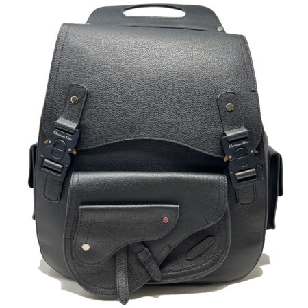 Christian Dior Black Grained Leather Large Saddle Men's Backpack