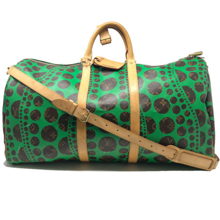 Louis Vuitton Kusama Keepall 55 Green Monogram Canvas Leather Duffel Bag
