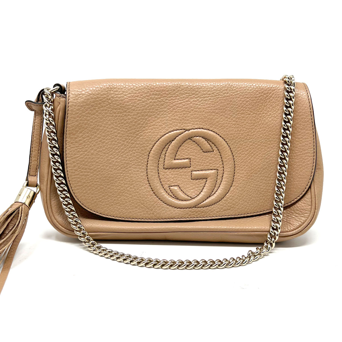 Pre-owned Chanel Leather Shoulder Bag In Beige
