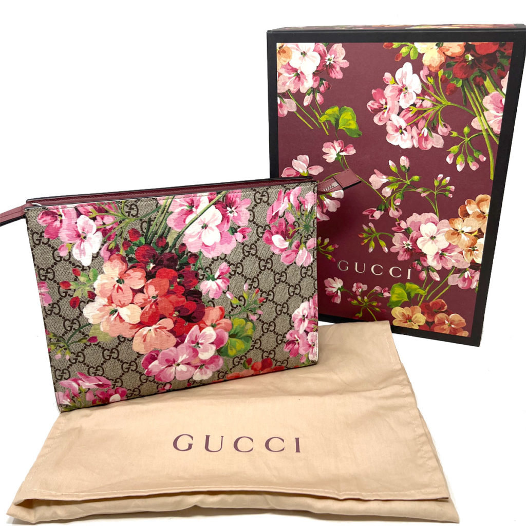 Gucci GG Supreme Monogram Blooms Canvas Large Cosmetic Case Clutch