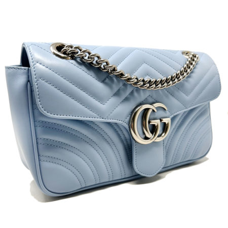 Gucci GG Mini Marmont Calfskin Matelasse Leather Light Blue Ladies Shoulder Bag