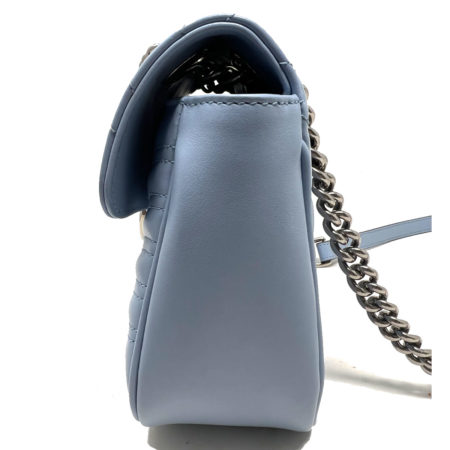 Gucci GG Mini Marmont Calfskin Matelasse Leather Light Blue Ladies Shoulder Bag