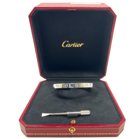 Cartier 18k White Gold Love Bracelet Size 16 Old Style Box & Papers
