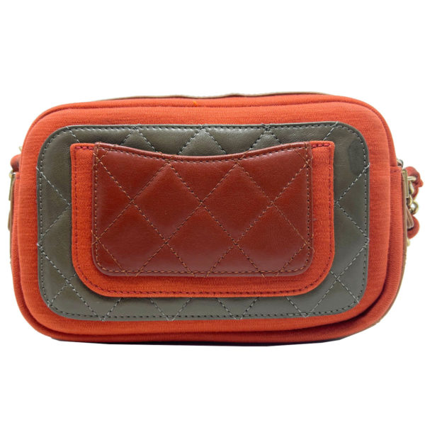 CHANEL Quilted Lambskin/Fabric Orange and Brown Camera Case/Bag - Boca Pawn