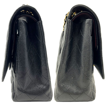 CHANEL Maxi Double Flap Black Caviar Shoulder Bag w/ Card