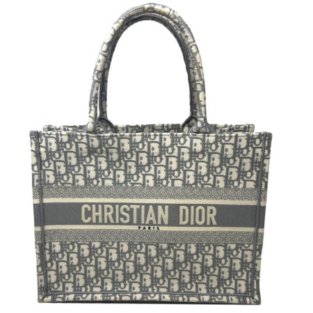 DIOR Grey/Light Blue Large Oblique Embroidery Book Tote