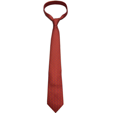 HERMES Red w/ Orange Buckles Silk Mens Tie 5412 OA