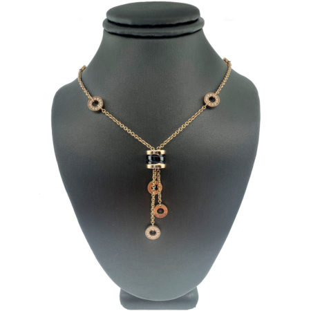 Bvlgari B. Zero1 18k Rose Gold Diamond Black Ceramic Necklace