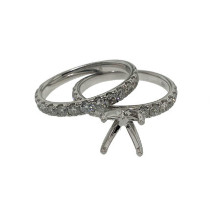 18k White Gold Diamond Engagement Ring Setting with Matching Band