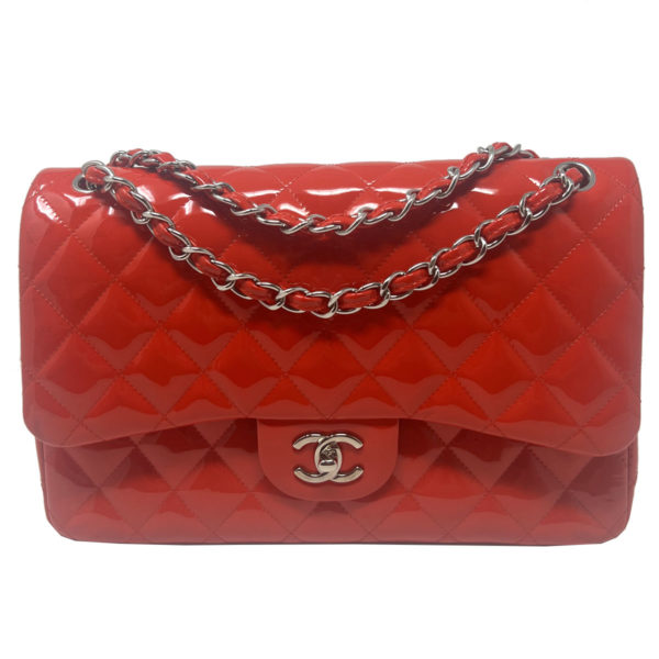 CHANEL Jumbo Double Flap Patent Red Leather - Boca Pawn