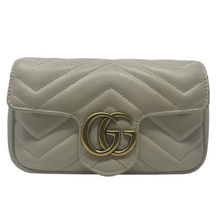Gucci GG Mini Marmont Calfskin Matelasse Leather White Ladies Shoulder Bag
