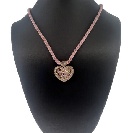 Barry Kronen Yellow Gold Heart Pendant on Pink Nylon Necklace
