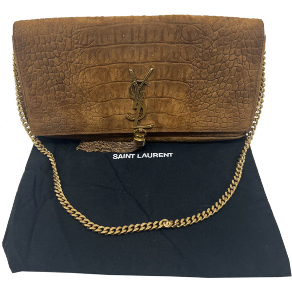 Saint Laurent Kate Small Tassel Chain Shoulder Bag In Brown