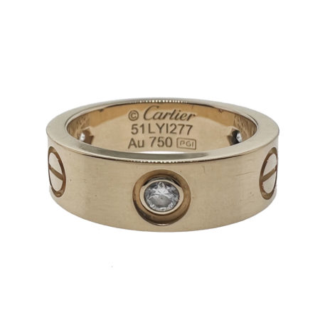 Cartier Love Ring 3 Diamond Yellow Gold w/ Box Size 51