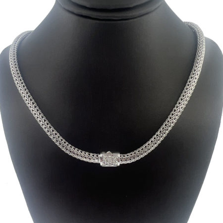 John Hardy 18k and Sterling Silver Necklace with Pave Diamonds
