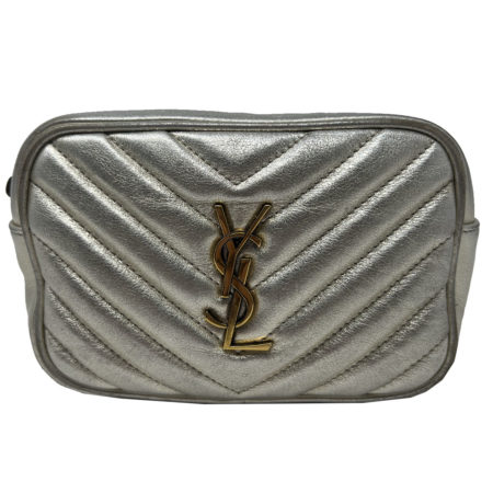 YSL Saint Laurent "LOU" Metallic Silver Quilted Belt Bag