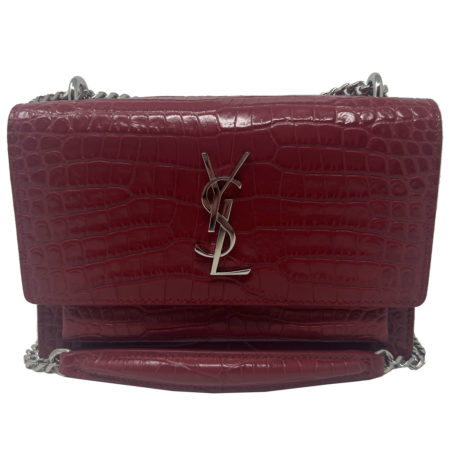 YSL Sunset Chain Wallet in Crocodile Embossed Leather w/ Crossbody Chain Strap