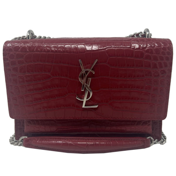 YSL Sunset Chain Wallet in Crocodile Embossed Leather w/ Crossbody Chain  Strap - Boca Pawn