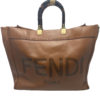 FENDI Large Sunshine Leather Tote Bag w/ Black and White Checker Strap